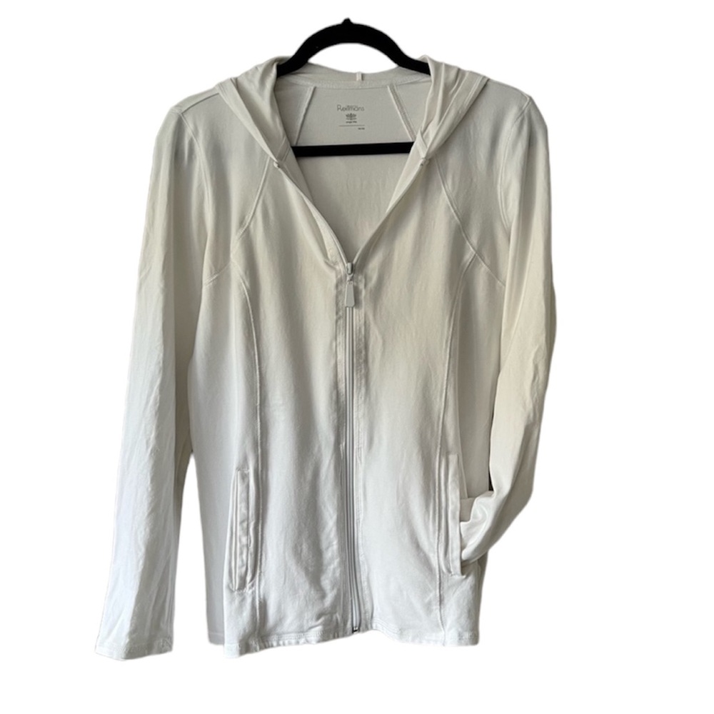 Reitmans Hooded Jacket, cotton white Ultra Soft Hyba dark grey size medium